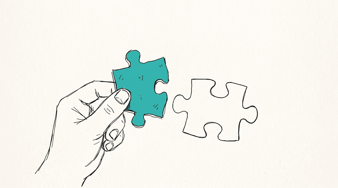 Handgezeichnete Skizze: ein Puzzleteil passt nicht ganz in einen andersförmigen Slot