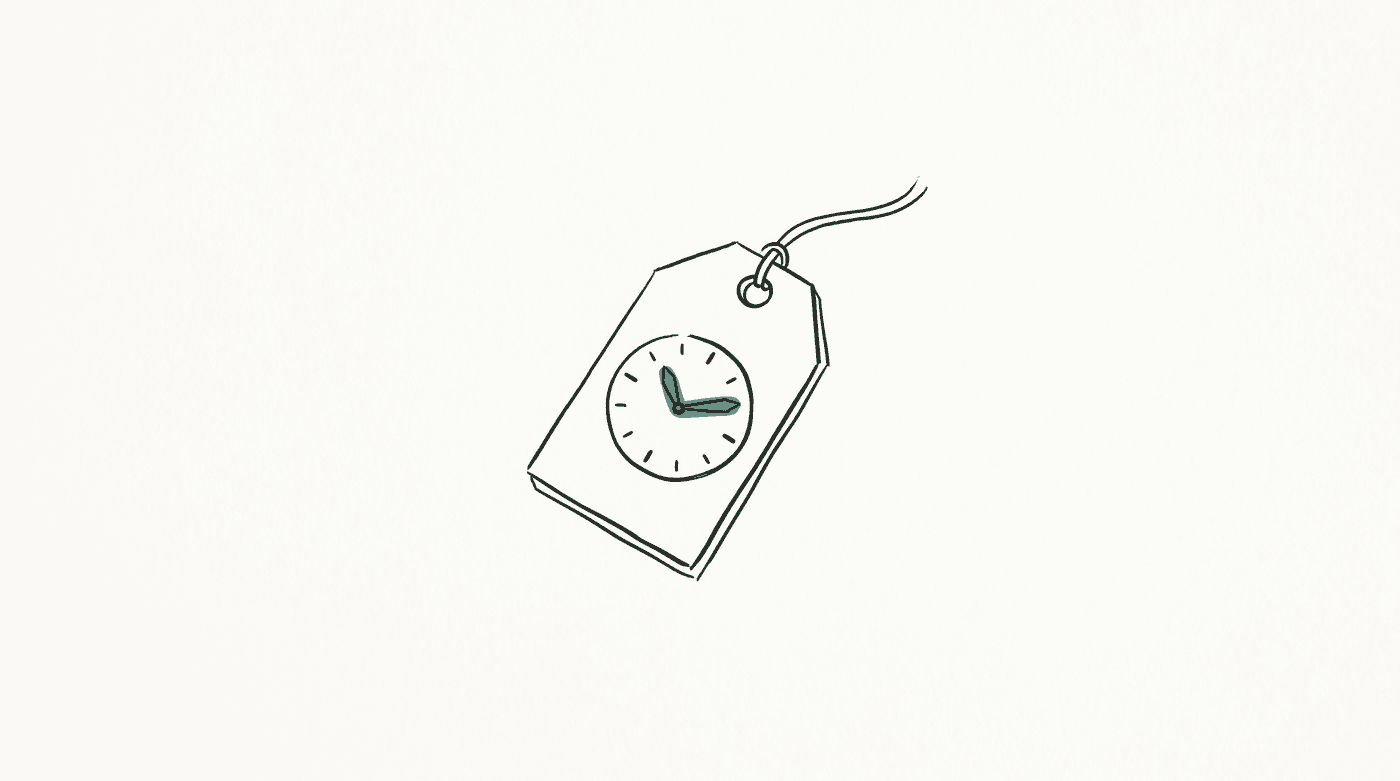 Sketch: a price tag with a clock