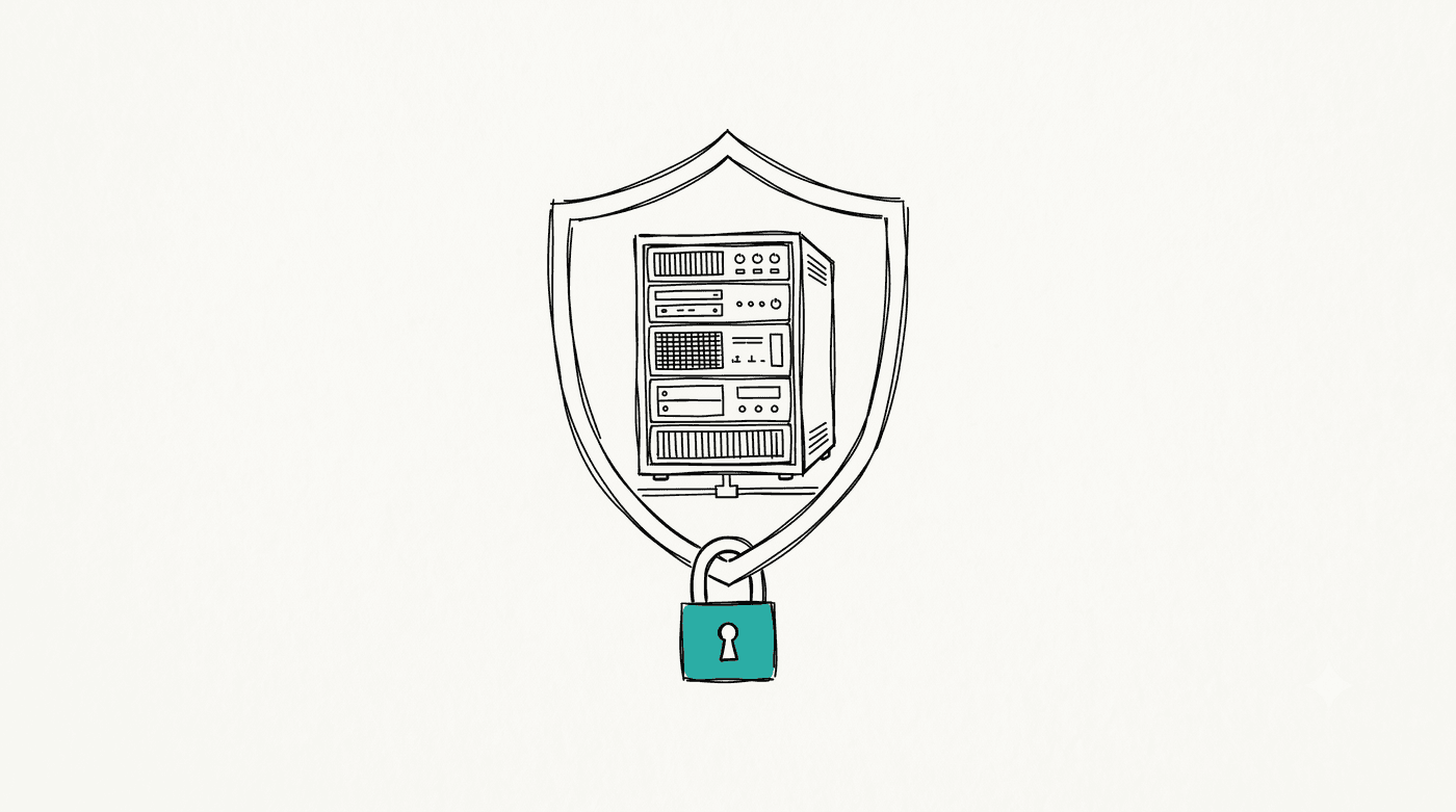 Sketch: a server inside a shield with a padlock