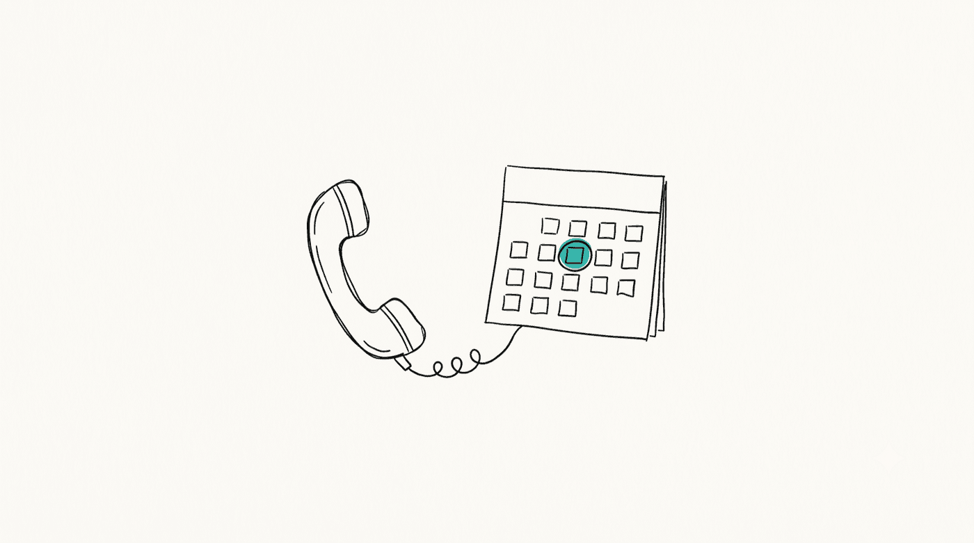 Skizze: Telefon verbunden mit Kalender, ein Tag markiert
