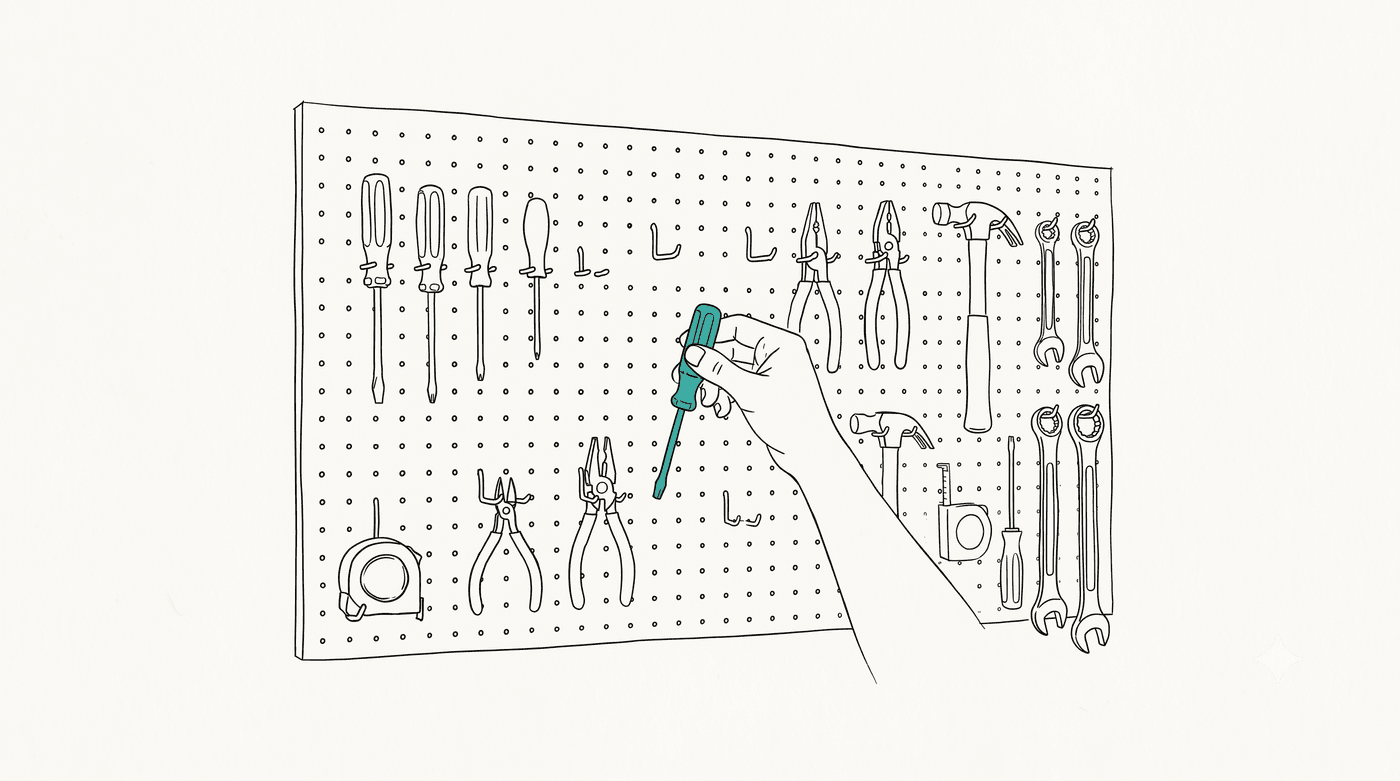 Sketch: a tool wall with only one tool in use