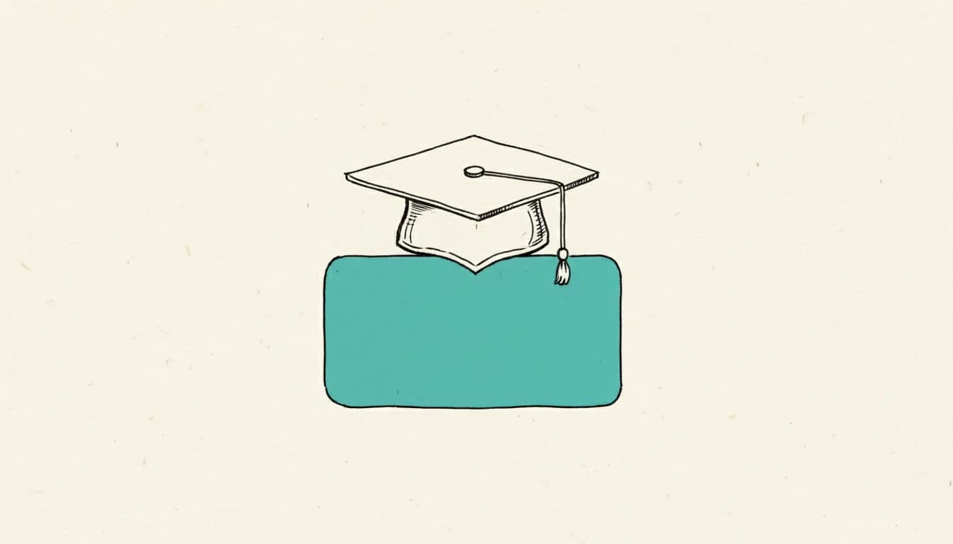 Croquis dessiné à la main : un chapeau de diplômé posé sur un nœud de flux de travail