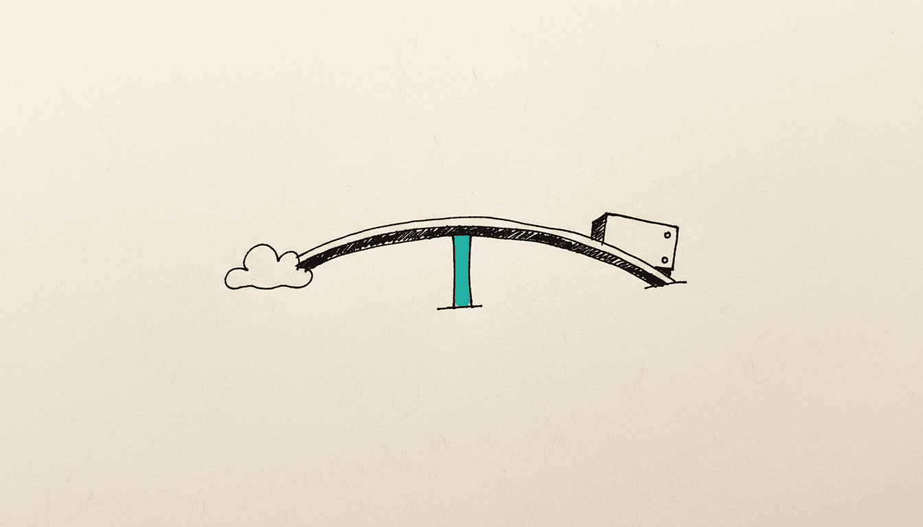 Hand-drawn sketch: a narrow bridge connects a cloud with a server box, resting on one single slender pillar.
