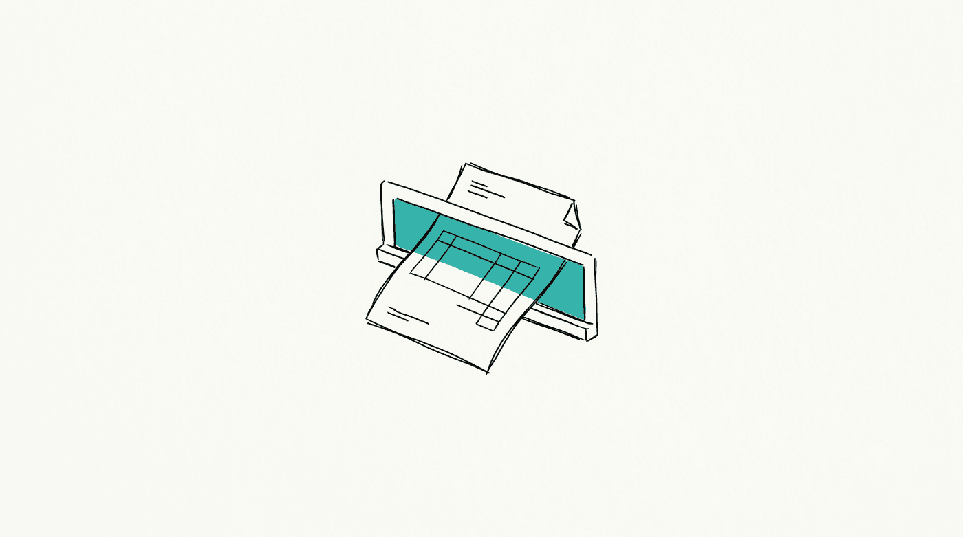 Sketch: an invoice passing through a scanner