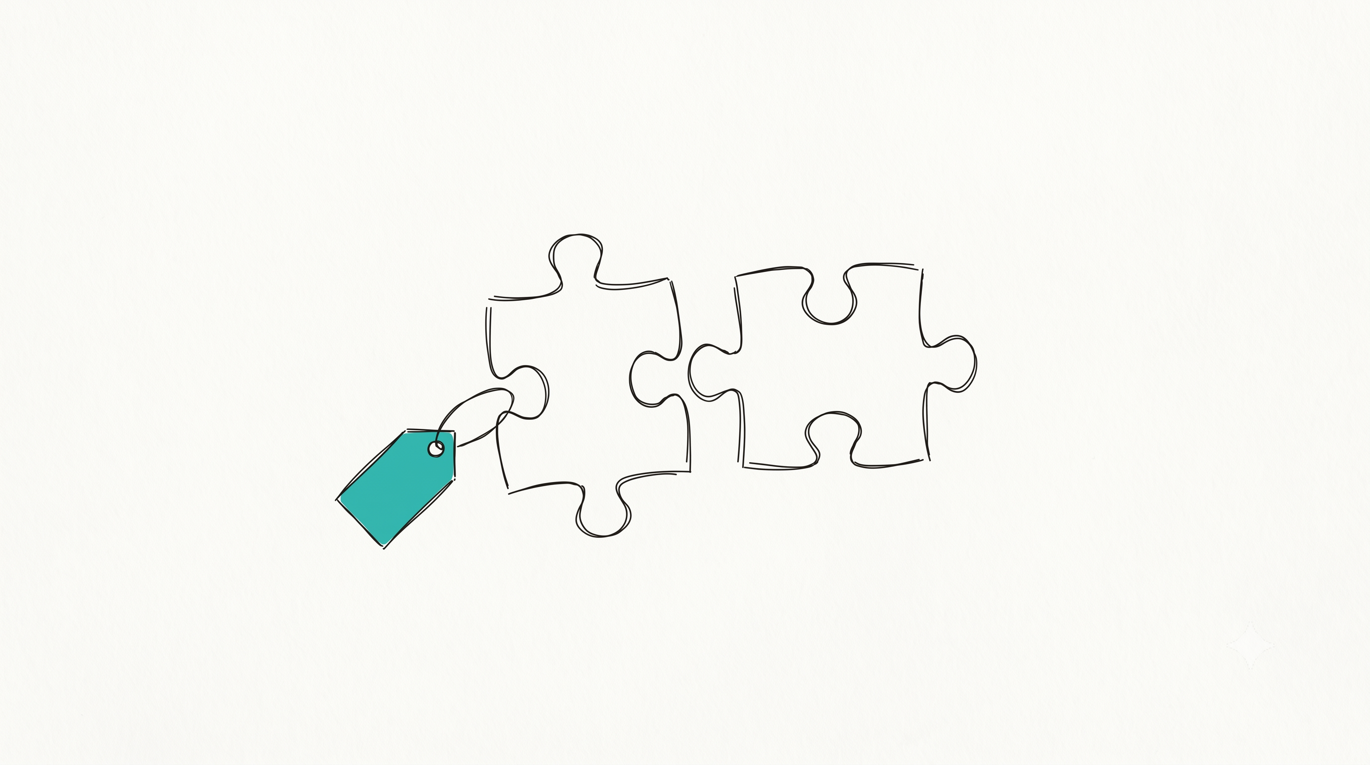 Handgezeichnete Skizze: zwei Puzzleteile mit einem Preisschild