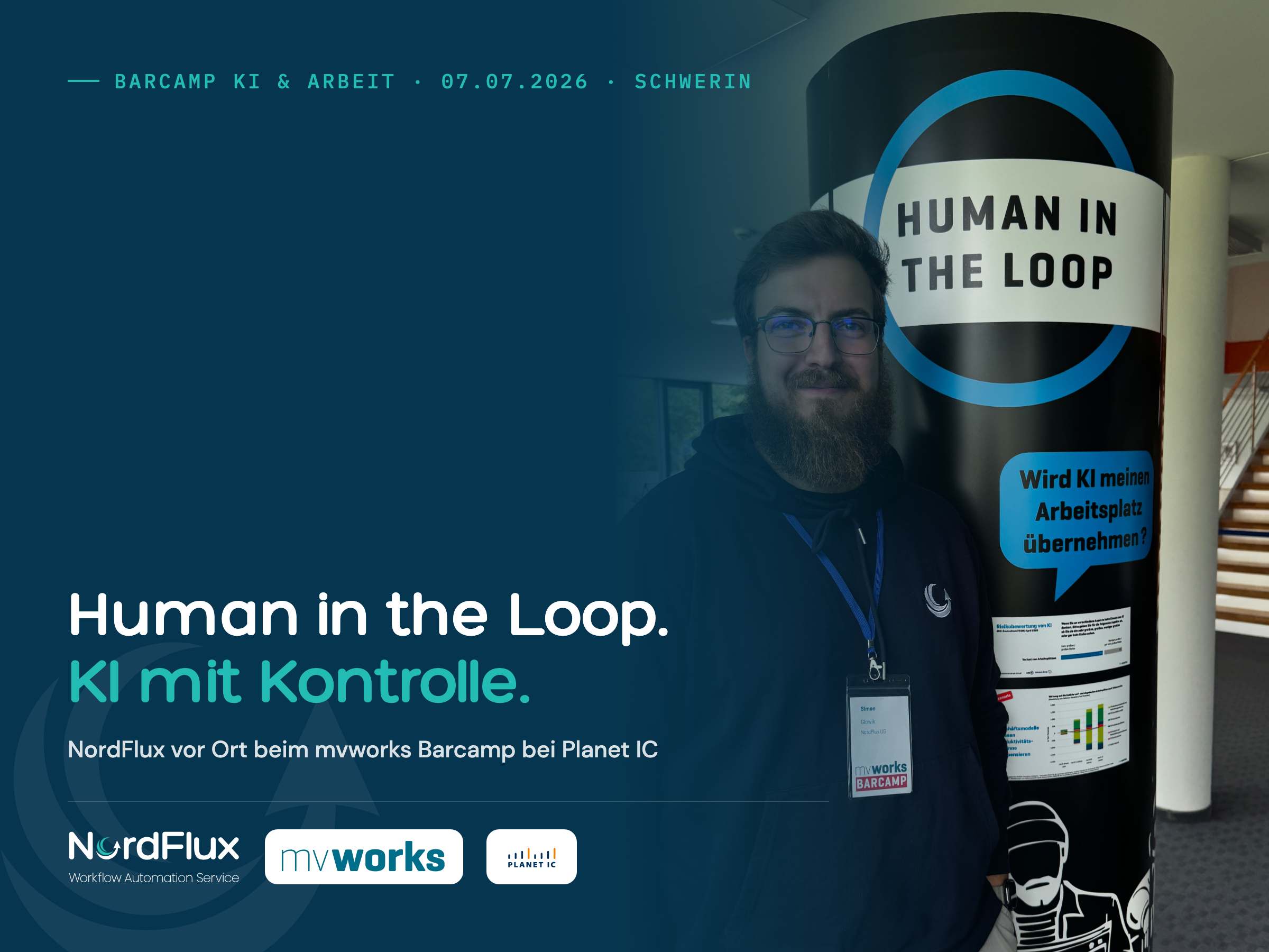 NordFlux beim Barcamp KI & Arbeit bei Planet IC in Schwerin, Simon Glowik am Human-in-the-Loop-Pillar